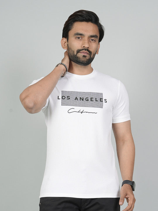 Men’s White Los Angeles Printed Textured T-Shirt