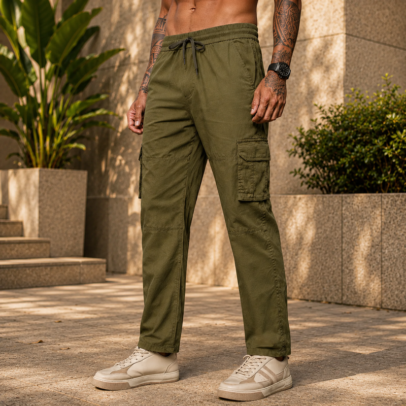 Men’s Green Cargo Pants – Relaxed Fit Utility Streetwear Trousers