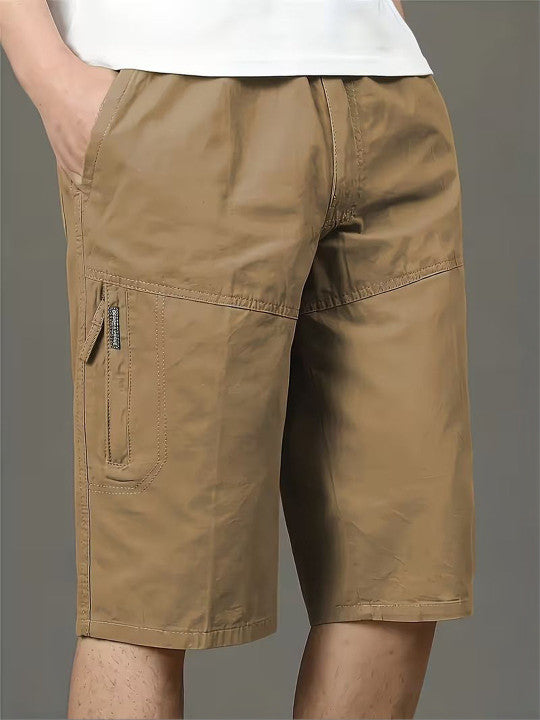 Men’s Khaki Utility Capri Shorts – Relaxed Fit Casual Below Knee Shorts