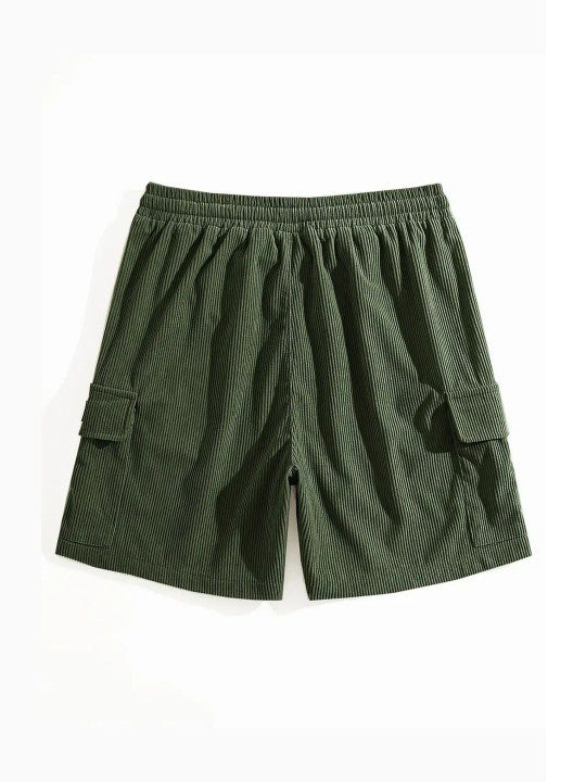 Men’s Green Ribbed Texture Shorts – Relaxed Fit Casual Cargo Style Shorts