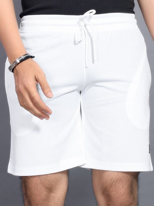 Men’s White Micro Texture Shorts – Relaxed Fit Casual Summer Shorts