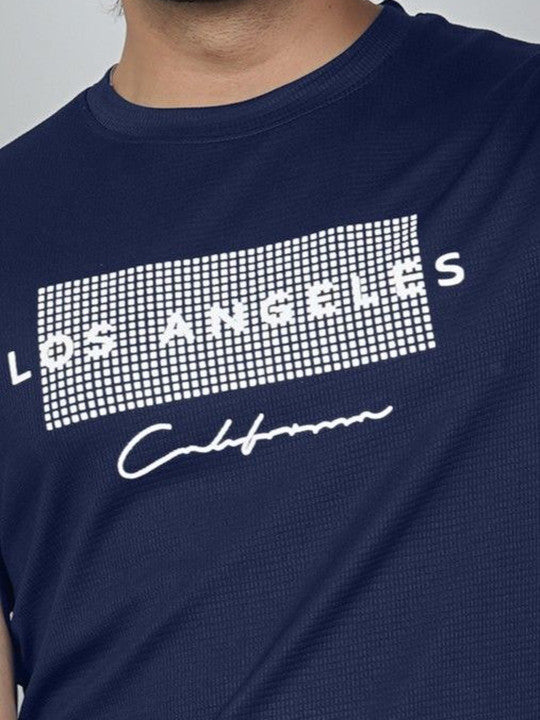 Men’s Navy Blue Los Angeles Printed Textured T-Shirt