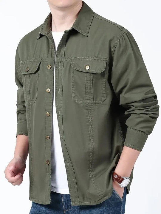 Men’s Green Utility Casual Shirt – Premium Full Sleeve Cotton Blend Shirt