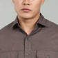 Men’s Dark Grey Utility Casual Shirt – Premium Full Sleeve Solid Shirt