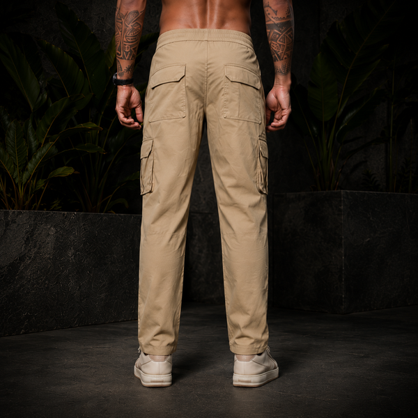 Men’s Beige Cargo Pants – Relaxed Fit Utility Streetwear Trousers