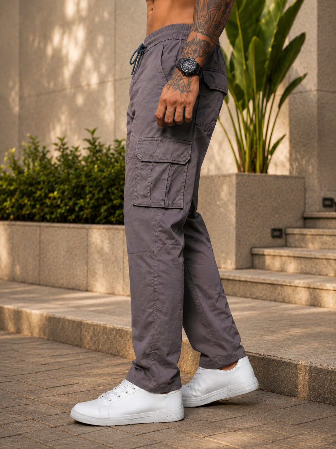 Men’s Dark Grey Utility Cargo Pants – Relaxed Streetwear Fit