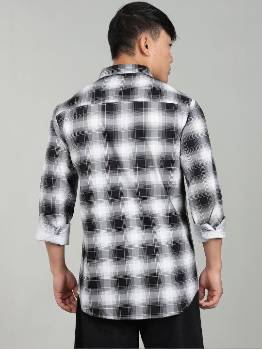 Men’s Black & White Checked Casual Shirt – Premium Plaid Full Sleeve Shirt