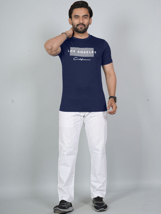 Men’s Navy Blue Los Angeles Printed Textured T-Shirt