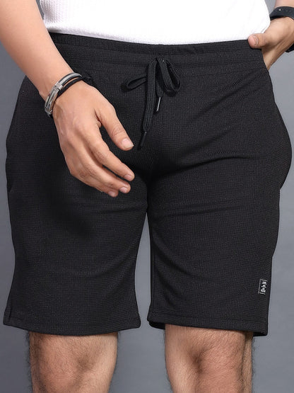 Men’s Black Textured Gym Shorts – Stretch Activewear Shorts