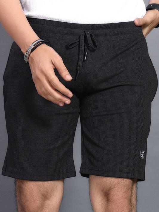 Men’s Black Textured Gym Shorts – Stretch Activewear Shorts