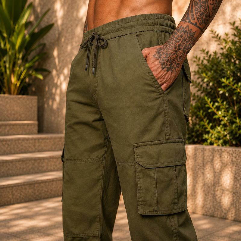 Men’s Green Cargo Pants – Relaxed Fit Utility Streetwear Trousers