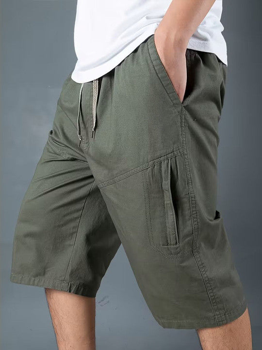 Men’s Olive Green Utility Capri Shorts – Relaxed Fit Casual Below Knee Shorts