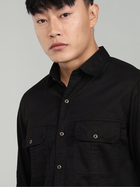 Men’s Black Utility Casual Shirt – Premium Full Sleeve Solid Shirt