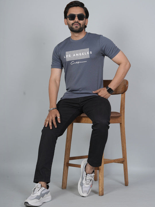 Men’s Grey Los Angeles Printed Textured T-Shirt
