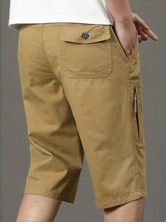 Men’s Khaki Utility Capri Shorts – Relaxed Fit Casual Below Knee Shorts