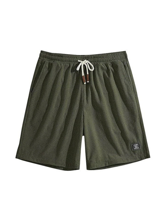 Men’s Green Waffle Texture Shorts – Relaxed Fit Casual Shorts