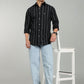 Men’s Black Vertical Striped Casual Shirt – Premium Full Sleeve Stripe Shirt