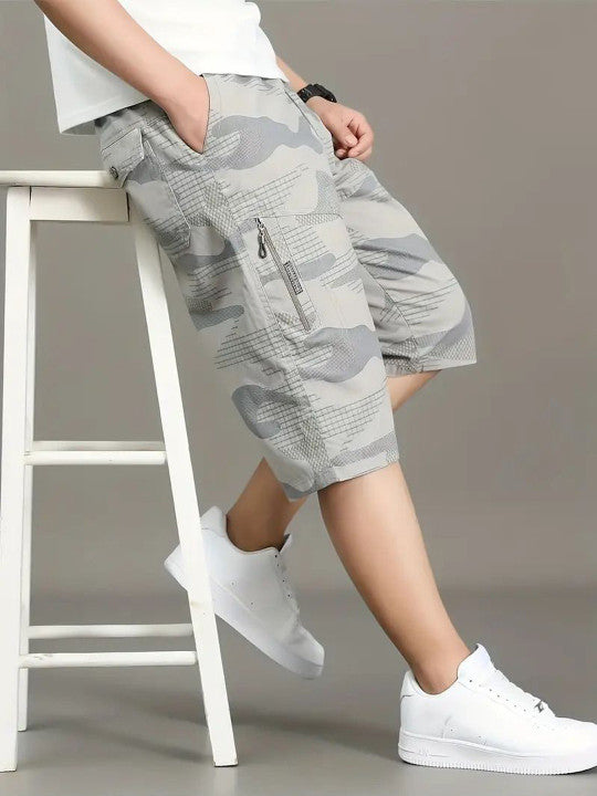 Men’s Grey Camouflage Cargo Shorts – Premium Utility Casual Shorts