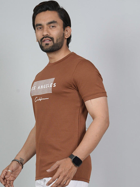 Men’s Brown Los Angeles Printed Textured T-Shirt