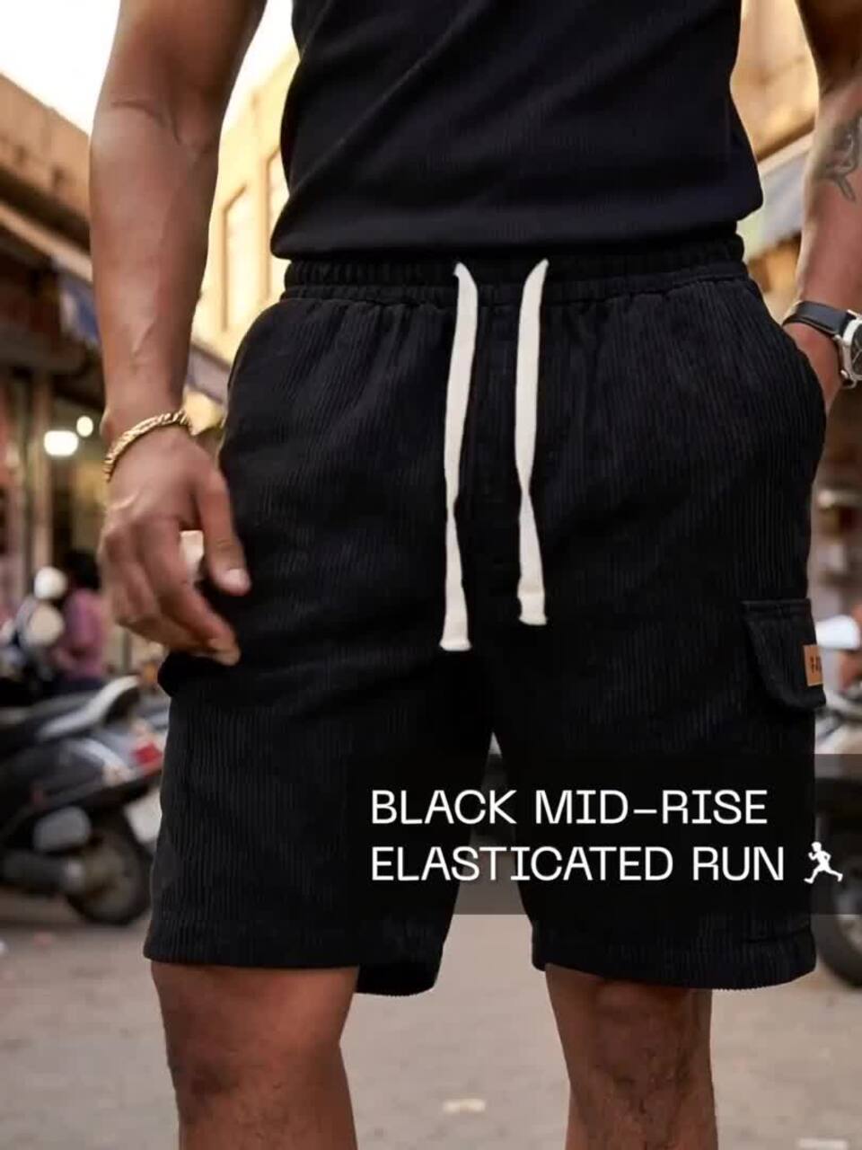 Men’s Black Ribbed Casual Shorts – Premium Textured Summer Shorts