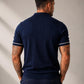 Men's Navy Blue Textured Knitted Polo T-Shirt