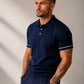 Men's Navy Blue Textured Knitted Polo T-Shirt