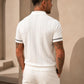 Men's White Textured Knitted Polo T-Shirt