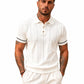 Men's Navy Blue Textured Knitted Polo T-Shirt