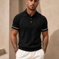 Men's Navy Blue Textured Knitted Polo T-Shirt