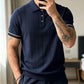 Men's Navy Blue Textured Knitted Polo T-Shirt