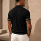 Men's Black Textured Knitted Polo T-Shirt