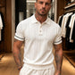 Men's White Textured Knitted Polo T-Shirt