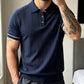 Men's Navy Blue Textured Knitted Polo T-Shirt