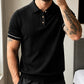 Men's Black Textured Knitted Polo T-Shirt