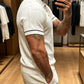 Men's White Textured Knitted Polo T-Shirt