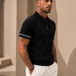 Men's Black Textured Knitted Polo T-Shirt