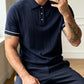 Men's Navy Blue Textured Knitted Polo T-Shirt