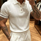 Men's White Textured Knitted Polo T-Shirt