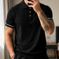 Men's Black Textured Knitted Polo T-Shirt