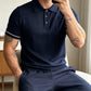 Men's Navy Blue Textured Knitted Polo T-Shirt