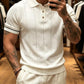 Men's White Textured Knitted Polo T-Shirt