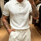Men's White Textured Knitted Polo T-Shirt