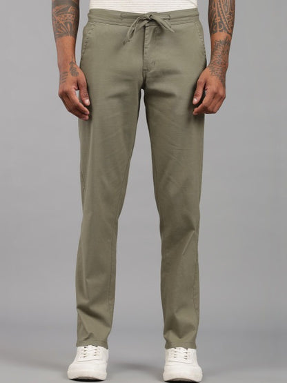Men’s Olive Green Relaxed Fit Drawstring Trousers