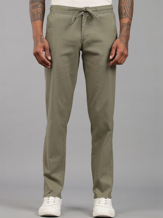 Men’s Olive Green Relaxed Fit Drawstring Trousers