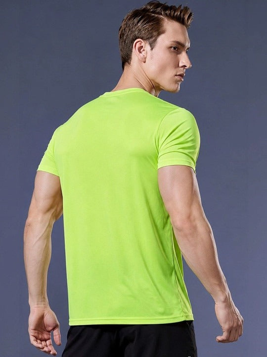 Men's Fluorescent Green Dry Fit Sports T-Shirt