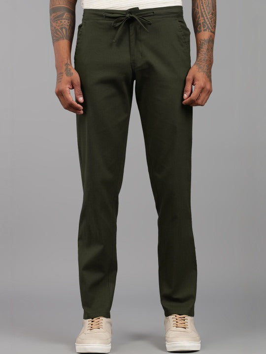 Men’s Brown Relaxed Fit Drawstring Trousers