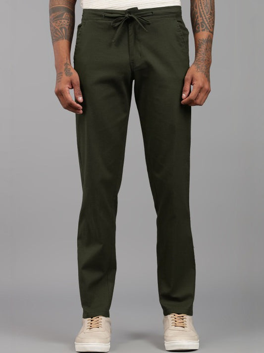 Men’s Green Relaxed Fit Drawstring Trousers