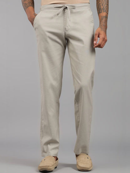 Men’s Cream Relaxed Fit Drawstring Trousers
