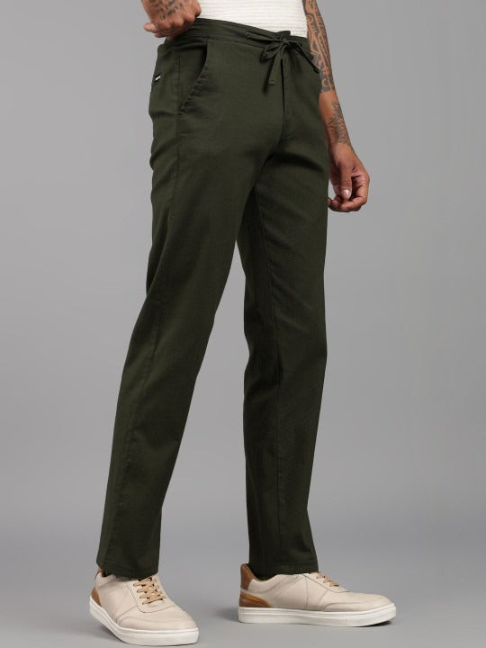 Men’s Green Relaxed Fit Drawstring Trousers
