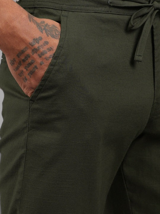 Men’s Green Relaxed Fit Drawstring Trousers